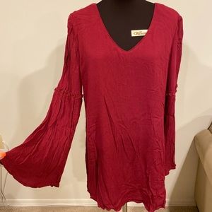 Maroon Dress with Bell Sleeves